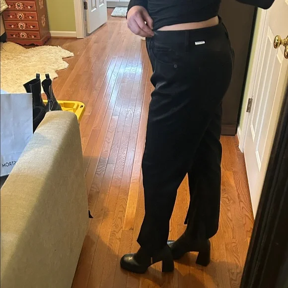 Feax leather black "Jeanne" high rise flare jeans by DEAR JOHN - Picture 5 of 8